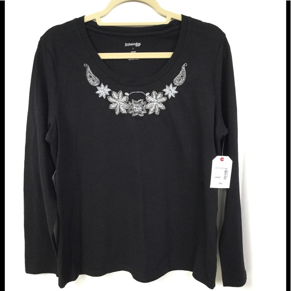 St John’s Bay Beaded & Embroidered Long Sleeve Top